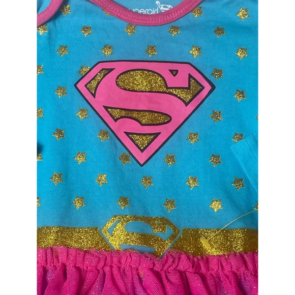 Girls Supergirl Footie 6-9 Months Blue Pink Glitter tutu - Picture 2 of 6